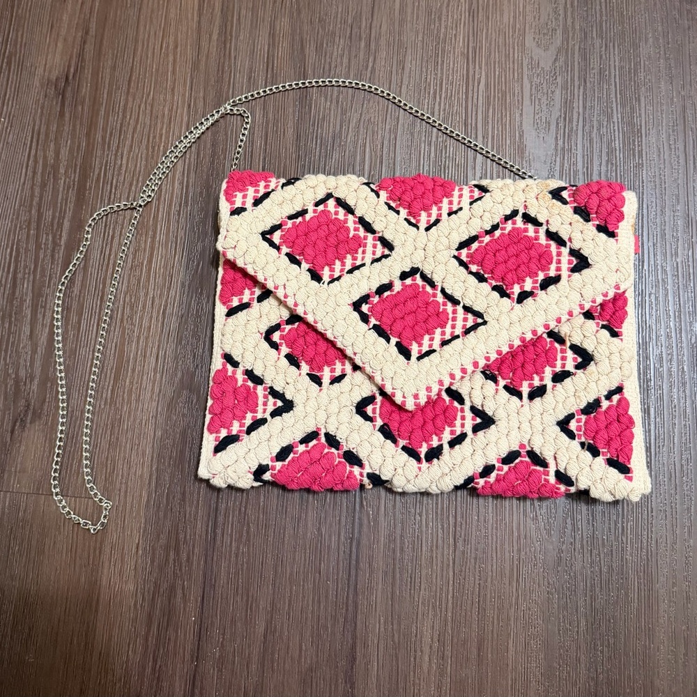 Sole Society Crossbody Clutch Pink and Cream Woven Clutch Bag
